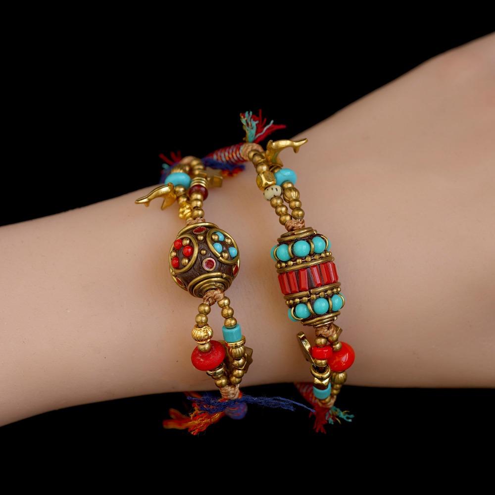 Регулируемый браслет в этническом стиле, богемный браслет из плетеных бусин, тканый ручной шнурок, для пары