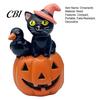 Office Desk Decorations Halloween Cat Pumpkin Figurine, Retro Black Stacked Resin Figurine for Table Mantel Home Fireplace Shelf Indoor Party Ornament