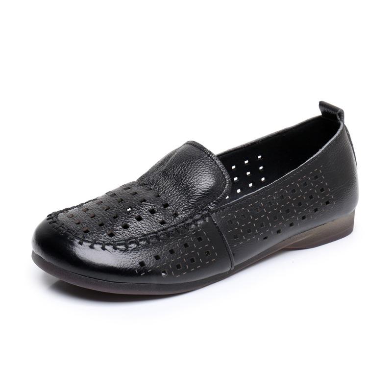 GKTINOO Summer Hollow Genuine Leather Shoes New Women Shoes Woman For Mom Women's Flats Comfortable Handmade Loafers