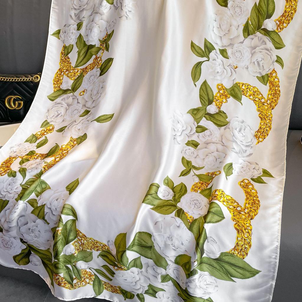 Шелковый шарф с принтом ботанических цветов, весна и лето, новый атласный шарф Li Jin, темпераментная женская шаль