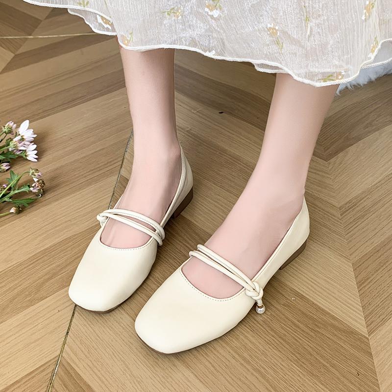 New Women's Boat Shoes Square Toe Leather Shoes Low Heels Pumps Slip On Mary Janes Shoes for Female Basic Zapatos Mujer
