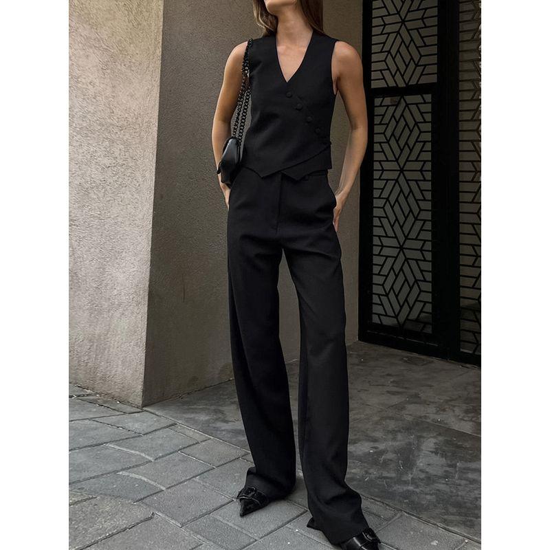 Fashion Women's Suit Cotton Linen Sleeveless Tops Smart Trousers Casual 2025 Summer