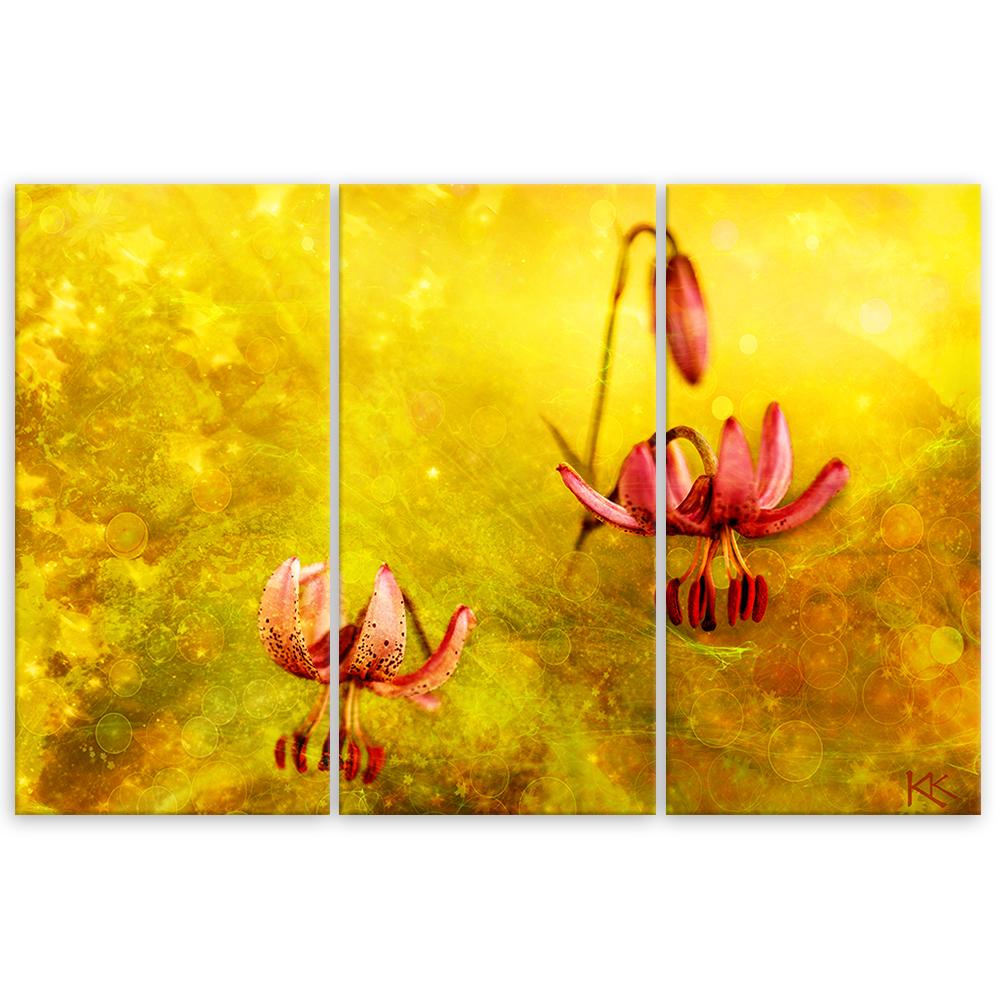 Three Piece Picture Canvas Print Withered Tulips Flowers
