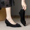 Fashion FHC New Suede Leather Wedges High Heels,Office Lady Working Shoes,Woman Pumps,Slip On,Pointed Toe,Black,Leopard,34-42,Dropship