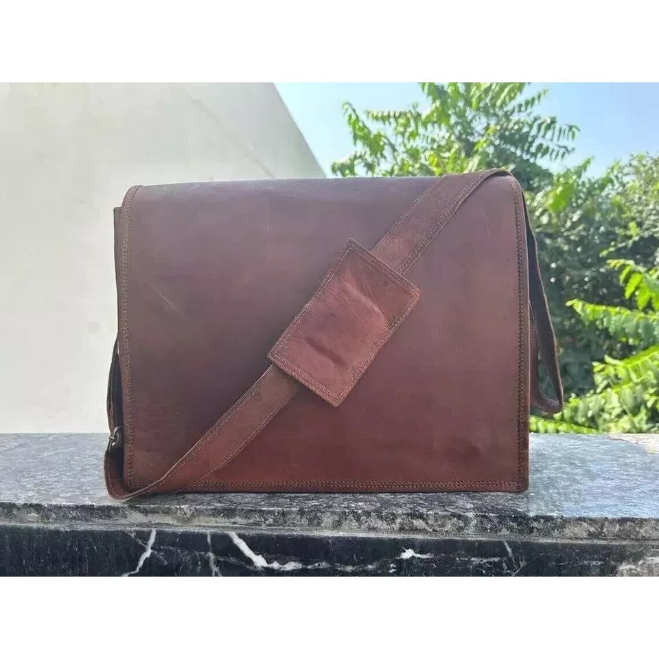 Винтажная новая настоящая сумка-портфель мужская сумка-мессенджер из козьей кожи для ноутбука коричневого цвета