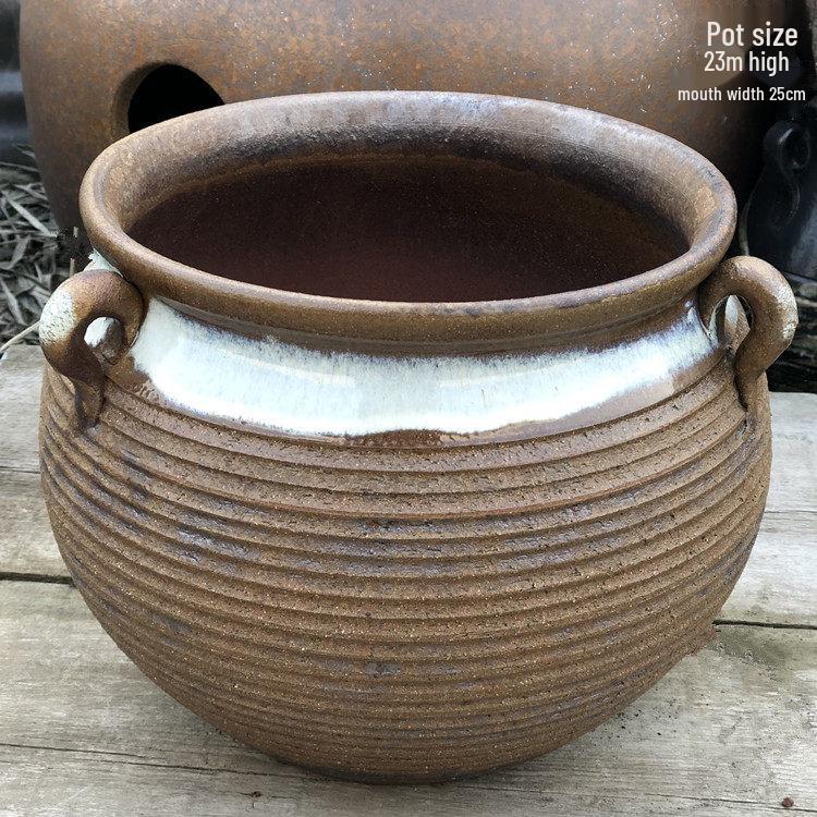 Handmade Retro Ceramic Zisha Planter - Large Opening Coarse Pottery for Succulents & Green Plants