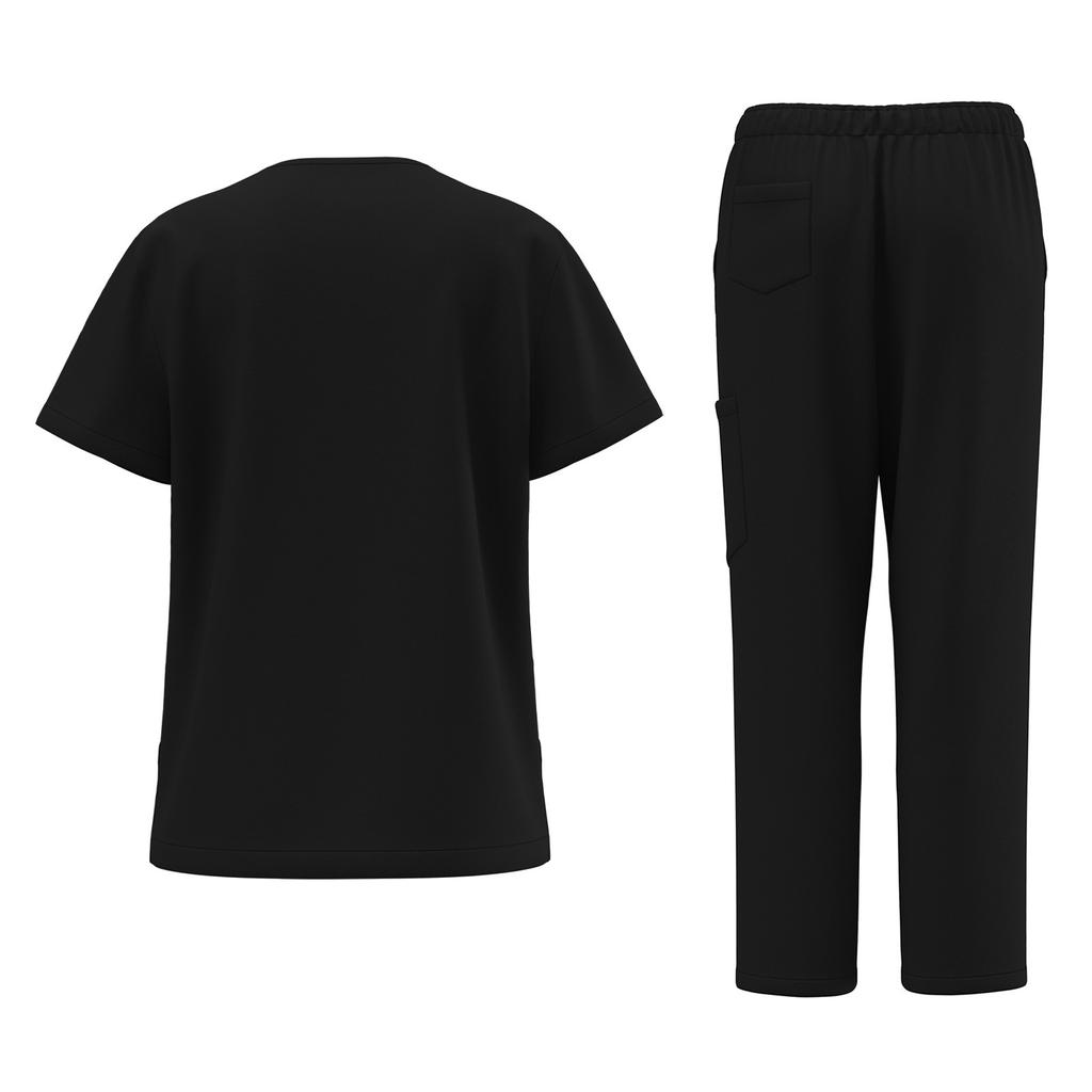 Женская униформа из быстросохнущих тканей с V-образным вырезом и карманами, с короткими рукавами и длинными брюками, однотонный рабочий костюм