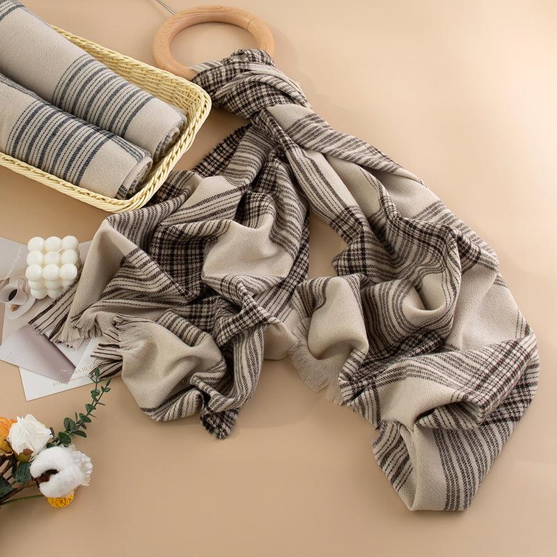 Elegant Temperament Scarf for Women Fashionable Commuter Imitation Cashmere Scarf Plaid Warm Shawl Neck Protector Cold Protection Scarf