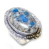 Natural K2 Blue Azurite Gemstone 925 Sterling Silver Two Tone Ring Size 9 G6b00