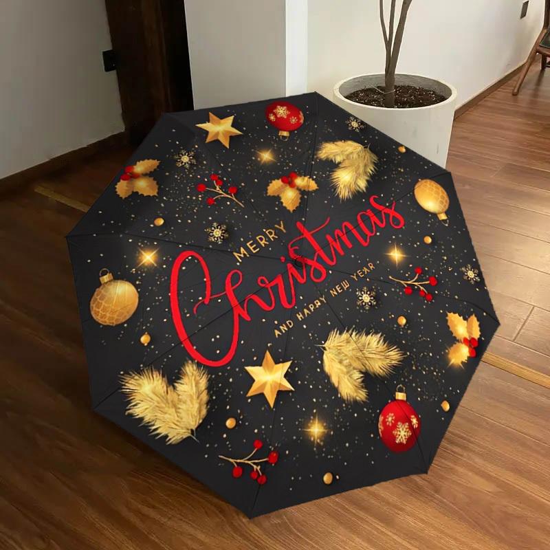 1pc Merry Christmas & Happy New Year Umbrella with Plastic Handle,Suitable for All Seasons Home Travel Outdoor UmbrellaDD495