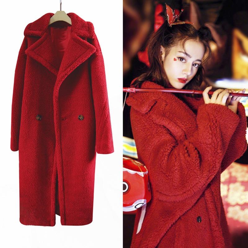 Искусственный мех 2 детали imitation wool coat длинное пальто imitation teddy bear fur long coat