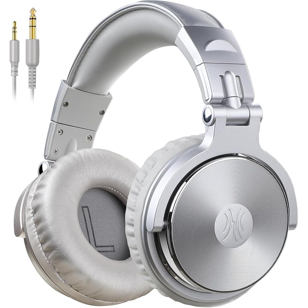OneOdio Pro10 Проводные студийные наушники Совместимы с DJ Односторонний мониторинг Усиленные басы Серебристые