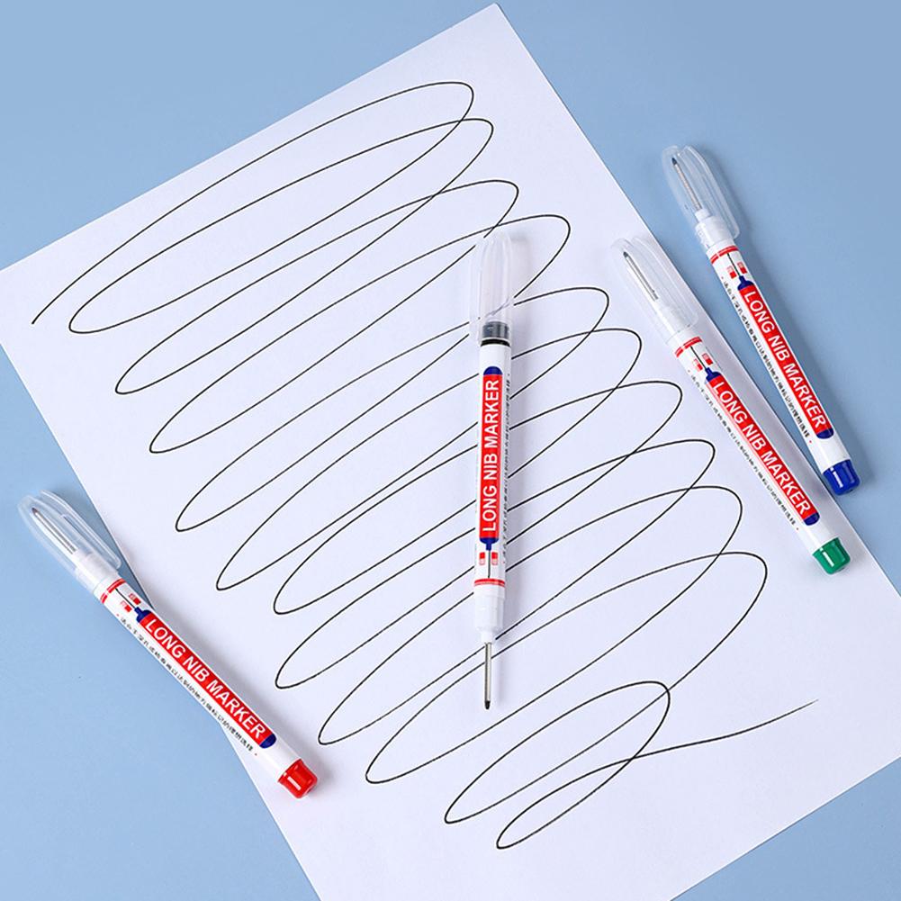 4pcs/Set Deep Hole Marker Pens,2cm Waterproof Long Head Markers, For Metal Carpenter Red/Black/Blue/Green Ink Woodworking Tools