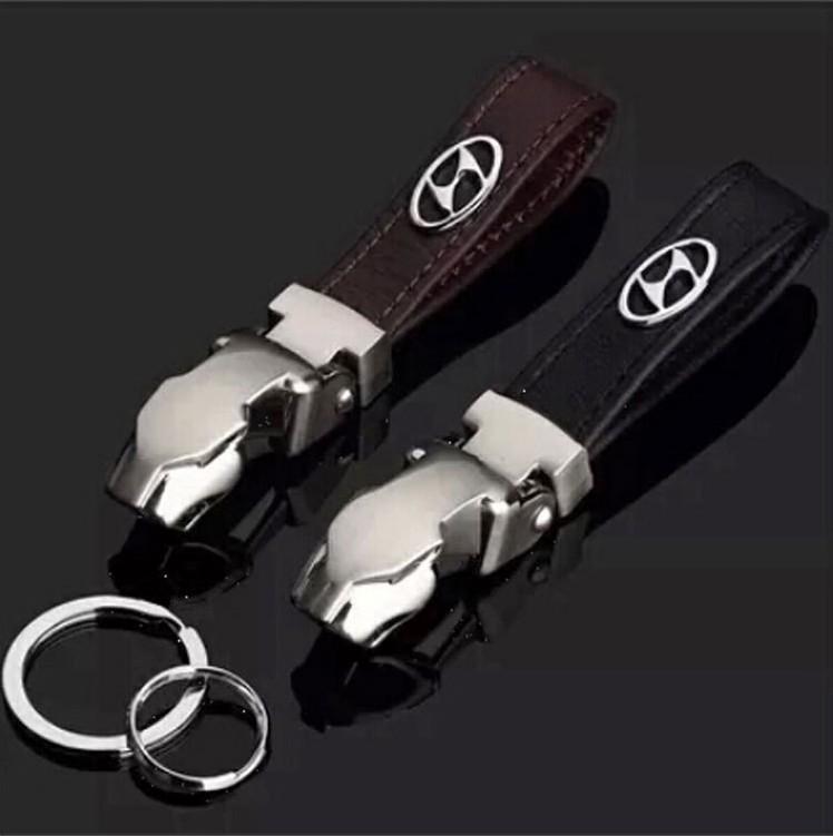 Hyundai Leather Keychain - Zinc Alloy Leopard Head Buckle