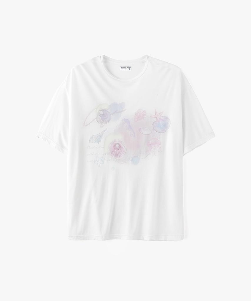 MONGDOL Marine Graphic See-Through Loose Fit T-Shirt White Mdts096White