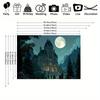 Gothic mansion night scene backdrop fabric, Halloween decorations, mysterious scenery, detailed artworks