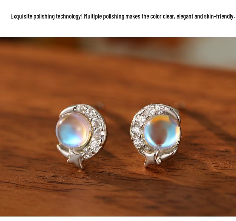 Серьги из серебра 925 пробы с лунным камнем «Под баньяновым деревом» для женщин – Дизайн «Звезда и Луна»