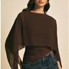 Ruched Waist Irregular T-Shirt Slim Fit Batwing Sleeve Top False Two-Piece Tops  Casual Daily