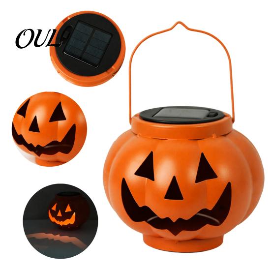 Automatic Dusk to Dawn Lights Solar Pumpkin Lanterns, Waterproof Outdoor Halloween Light, Spooky Festive Patio Hanging Decor Orange Lantern