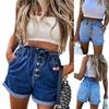 Women High Waist Denim Shorts Casual Summer Fashion Elastic Waist Ruffles Jeans Female Ladies