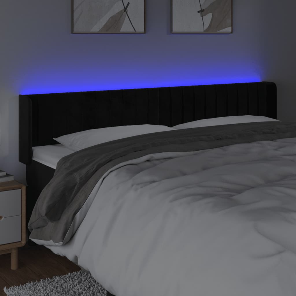 LED Headboard in Black 203 x 16 x 78 88 cm Velvet