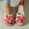 Warm Bowknot Decor Slippers, Casual Open Toe Plush Shoes, Comfortable Indoor Home Slippers