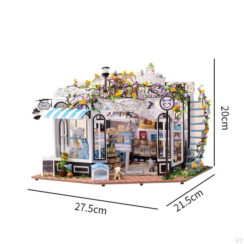 Dollhouse Miniature DIY Kits Tiny House Pet Club with Furniture Home Decor Mini Building