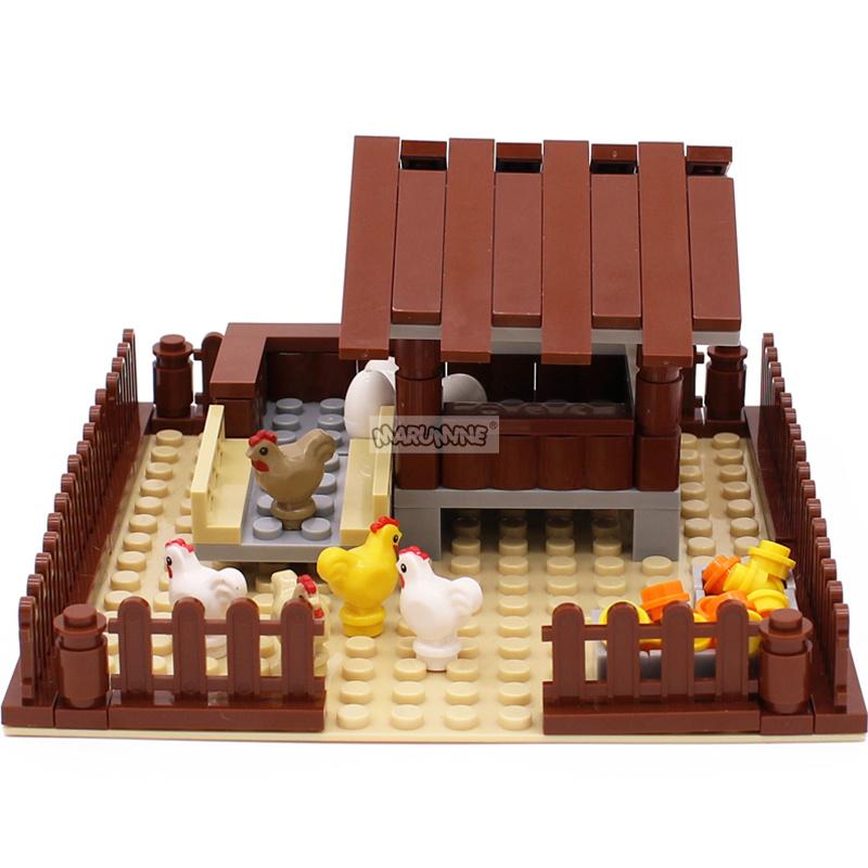 Marumine 138 деталей Ферма Куры Строительные Блоки Классический Конструктор MOC Кирпичи Сборка Домика Модель Набор Игрушки для Детей Рождественские Игрушки