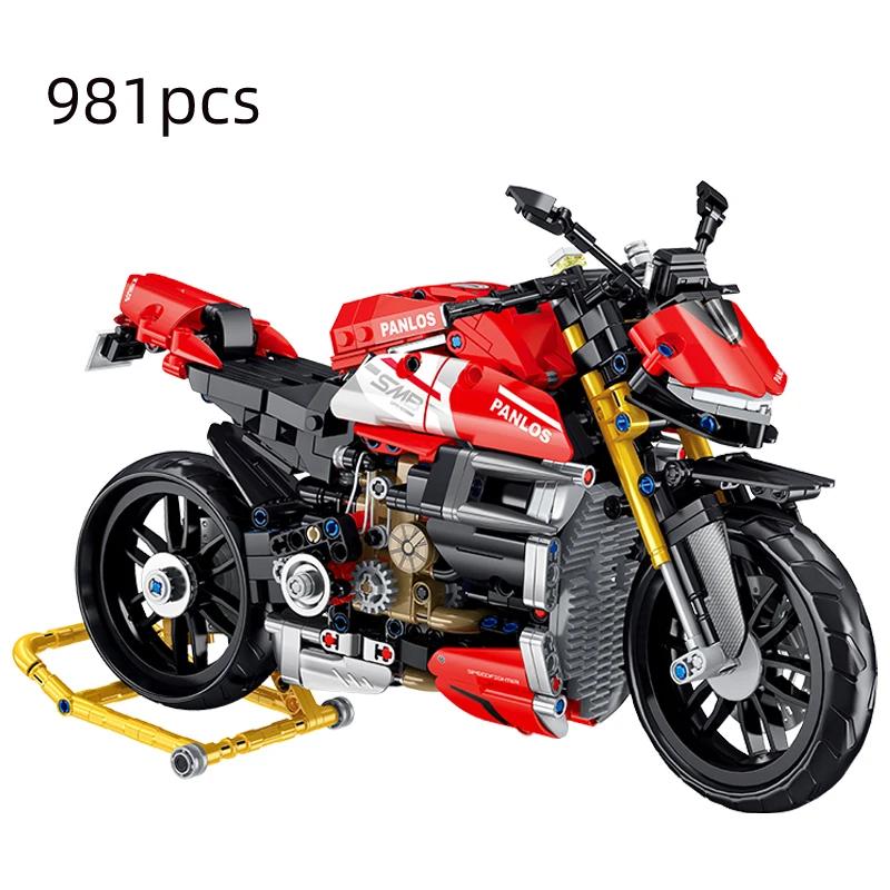 MOC City Technical Super Motorcycle Racing Motorbike Model Building Block DIY Locomotive Brick Toys for Children Boys Gifts