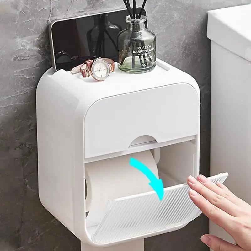Водостойкая удобная коробка для салфеток для ванной комнаты, коробка для хранения салфеток без перфорации, принадлежности для ванной комнаты, держатель для туалетной бумаги, настенный монтаж