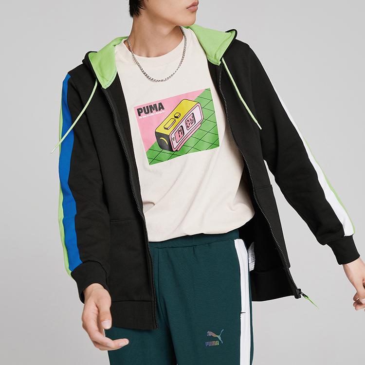 Puma Colorblock Zip-Up Logo Patch Hoodie Men Hoodie Black 534156-51