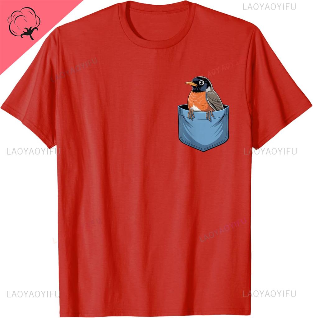 Cute Pocket American Robin Bird Birdwatcher TShirt Breathable and Comfortable Men and Women Short Sleeves Y2k Harajuku Camisas