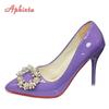 Мода Aphixta Горячие 10см Туфли-стилет Жемчужная пряжка Градиентные лодочки Женская обувь Лакированная кожа Супервысокий Заостренный носок Супербольшой 48 49 50