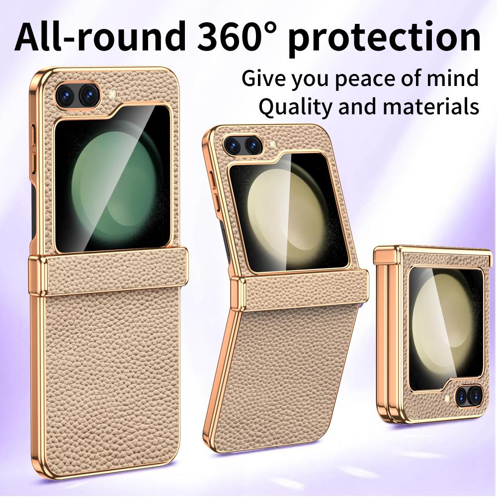 LANGSIDI Чехол из натуральной кожи для телефона Samsung Galaxy Z Flip6 Flip5 Flip 6 5 Роскошный чехол с защитой шарнира с закаленным стеклом