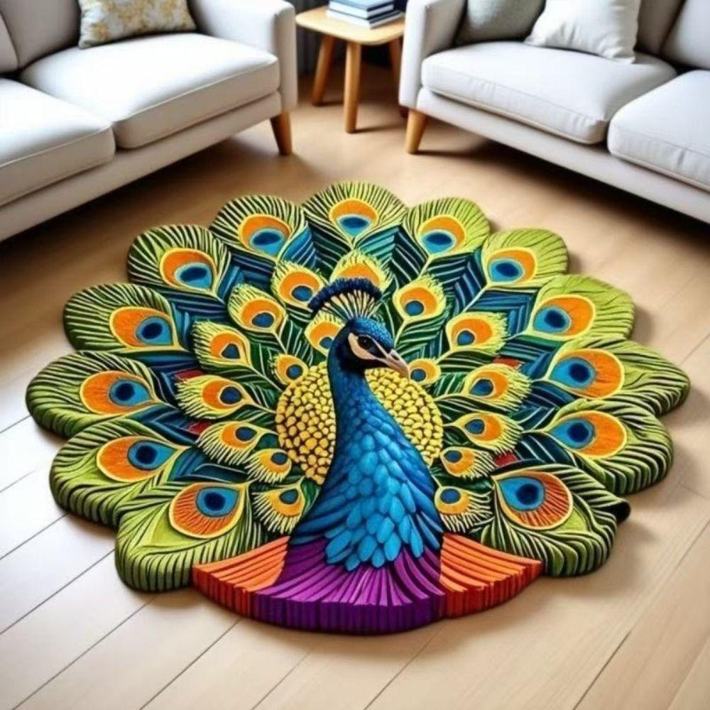Soft Peacock Mat Special-shaped Door Gasket Bathroom Floor Mat for Living Room Tea Table Bedside