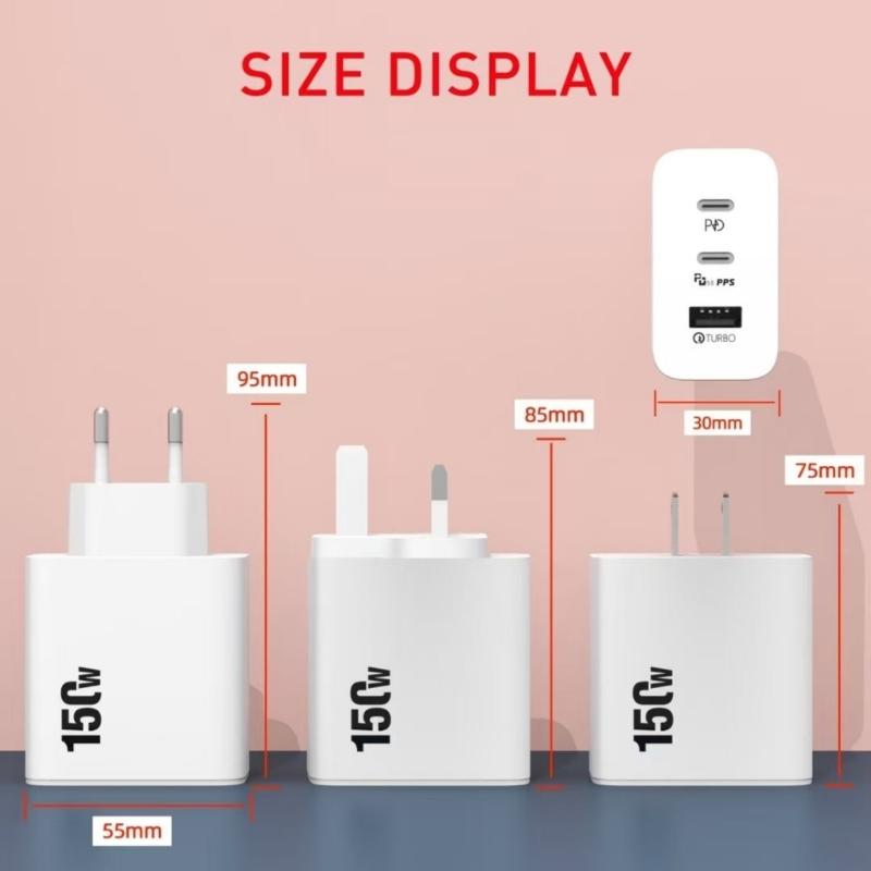 150 Вт 3-портовые USB C зарядные устройства-вилки QC3.0 PD3.0 150 Вт 2 типа C 1 USB Быстрые зарядные устройства-вилки для мобильных телефонов, ноутбуков, планшетов