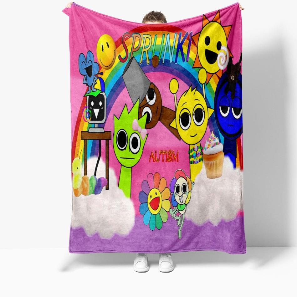 1PC Game Sprunki Throw Blanket Incredibox 3D Printed Soft Fuzzy Nap Blanket Bedspreads All Seasons For Girl Boy Kids Teenagers