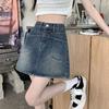 Women's A-line Denim Short Skirt Summer Pocket Design High Waist Hip Hugging Retro Denim Skirt