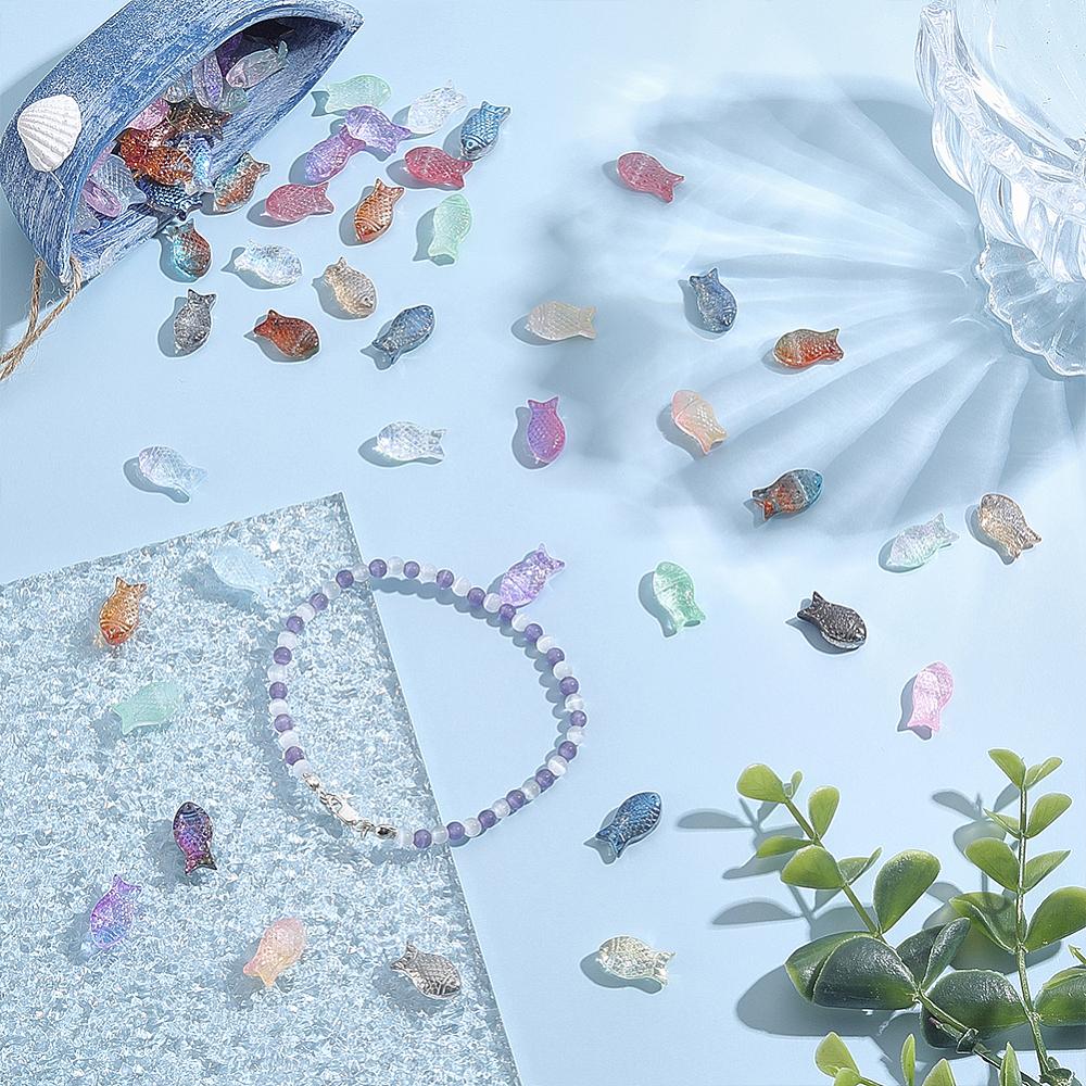 1set 110pcs 22 colors Transparent Glass Beads Fish Mixed color 15x8x5mm Hole: 1mm 5pcs/color