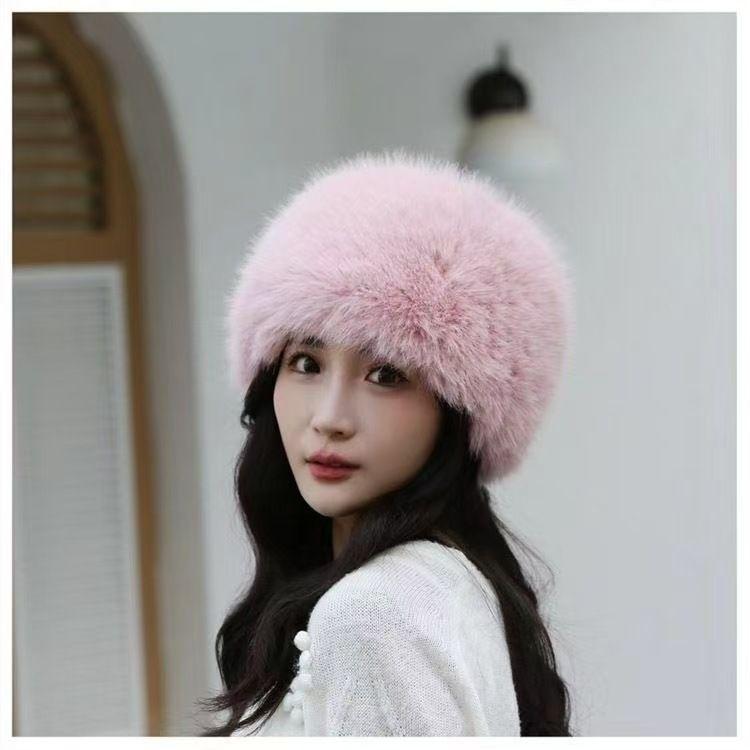 Plush hat imitation fox fur autumn and winter thickened warm lady princess bucket hat hot sale