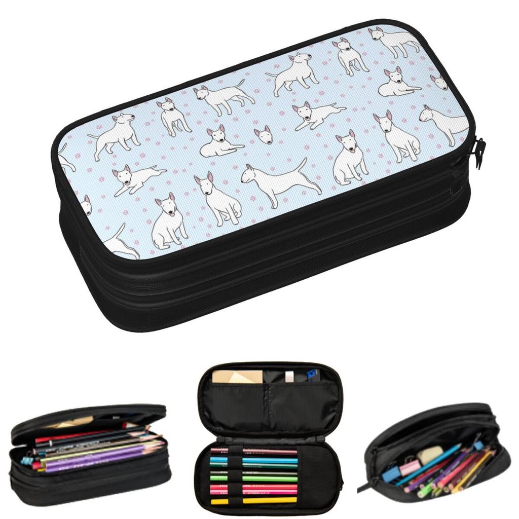 Cartoon Bull Terrier Dog Animal Pattern Pencil Cases for Student Gifts Pen Box Pencil Bag Big Capacity Pencil Pouch