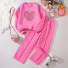 Spring and Autumn Love Pattern Long Sleeve Hoodie Long Pants Casual Two Piece Set Girl's Clothing Sets