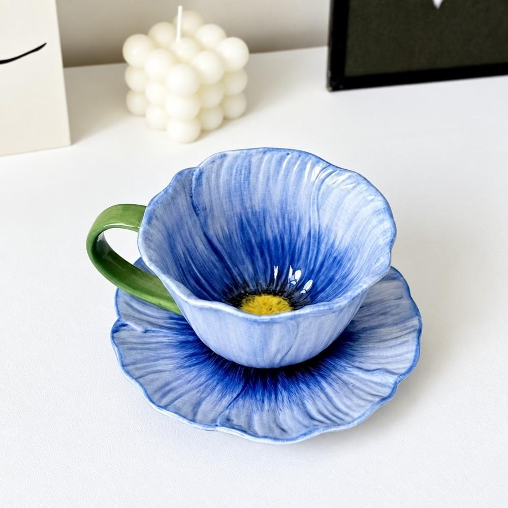 Flower Shaped Ceramic Coffee Cup Saucer Set Tableware Ceramic Coffee Mug Home Decor
