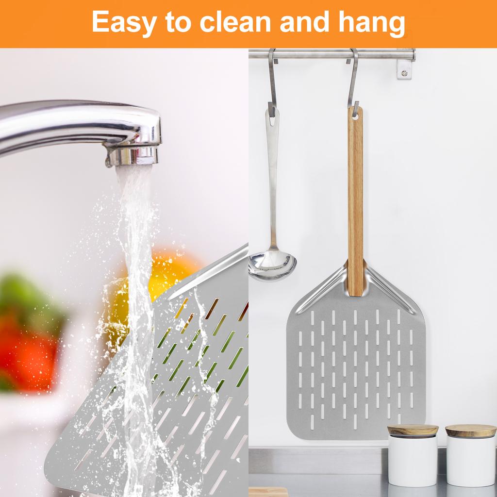 12inch Pizza Peels Aluminium Alloy Pizza Paddle Spatula Long Handle Non-Stick Perforated Pizza Shovel Lightweight Pizza Shovel