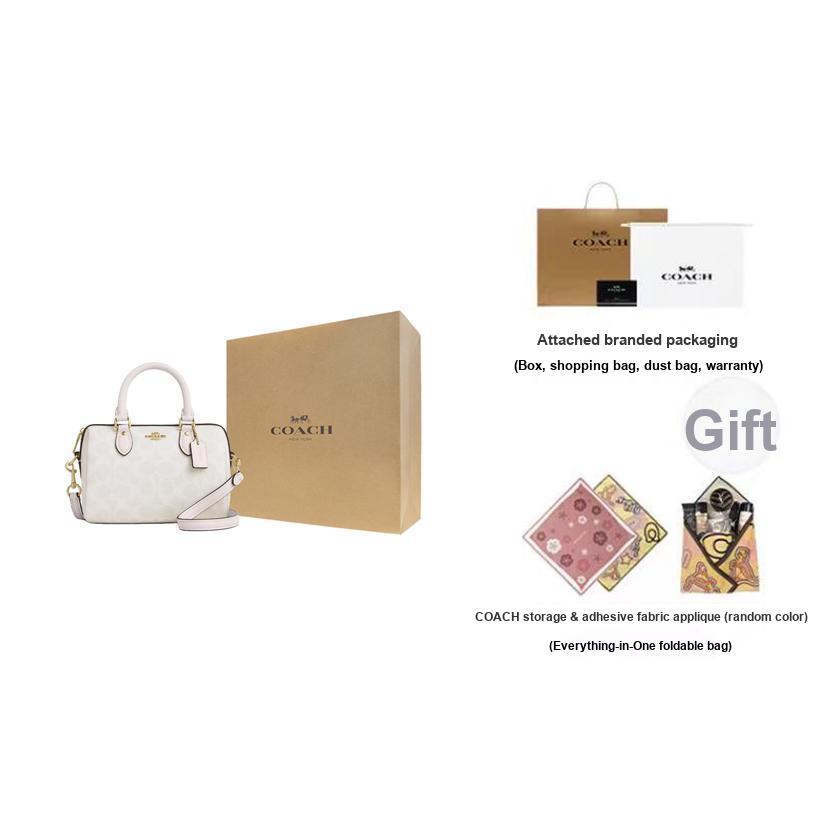 Coach Rowan 18 Classic Logo Print Coated Canvas Shoulder Tote Bag Small Women bags Gold White CW329-IMXU5