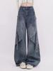 American Retro Button Tooling Jeans Women Spring High Waist Loose Drape Wide-leg Pants