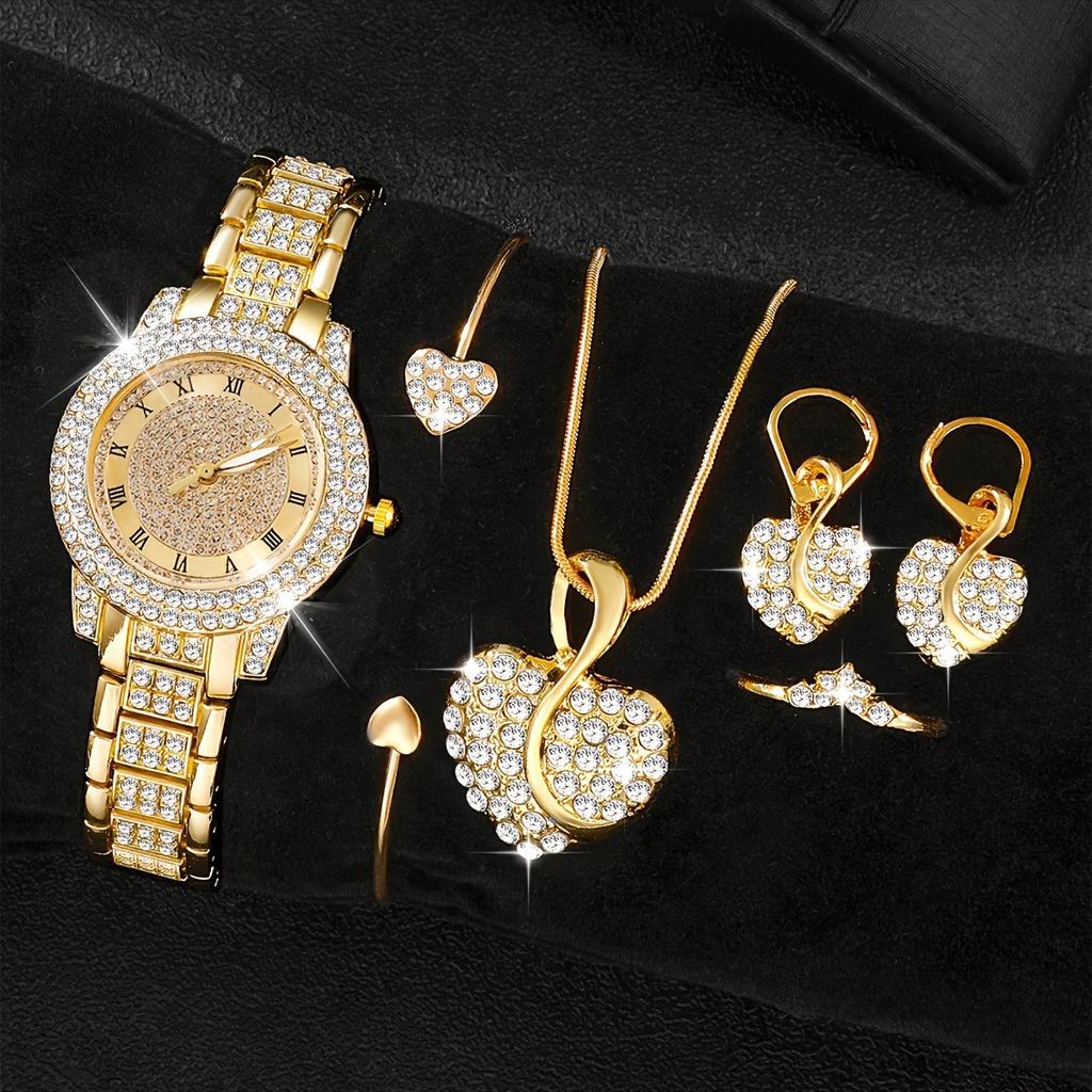 Women'S Fashion Temperament Diamond-Encrusted Watch With Cornucopia Roman Quartz Watch Full Of Diamonds Women'S Watch