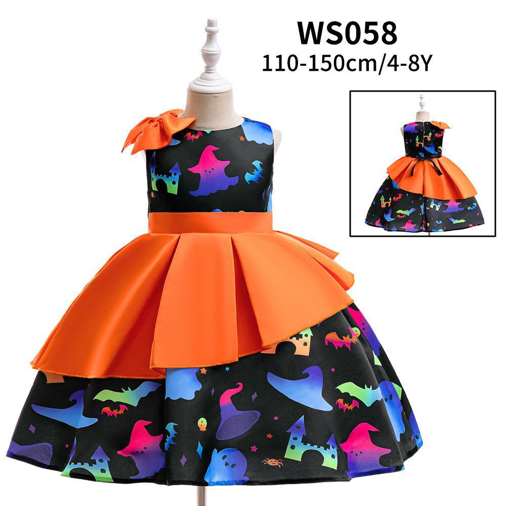 Kids Satin Printed Princess Dress Collection, Halloween Girls Role Play Formal Gown