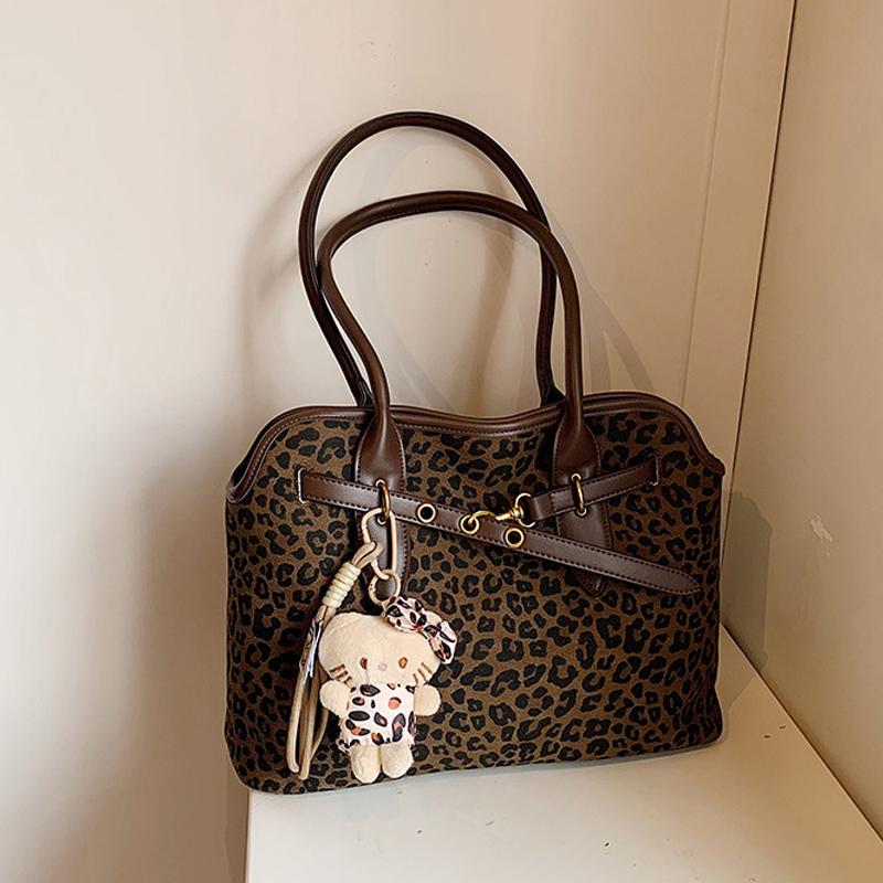 New Leopard Stitching Tote Bag Fashion Retro Matte Large-capacity Handbag Daily Commuter Shoulder Bag