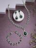 Stylish AD Stone Diamonds Studded Rhodium Plated Silver Green Drop Choker Necklace with Drop Earring Combo Jewellery Set
